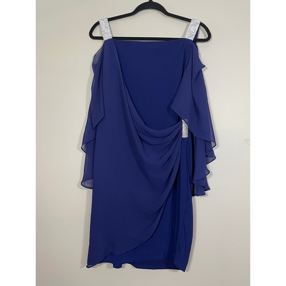 MSK Cocktail Dress Women Large Royal Blue Excellent Rhinestone Cold Shoulder